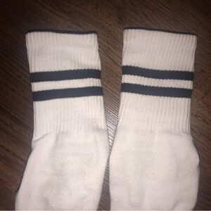 Well worn socks White Crew Athletic Socks with Black Stripes used socks